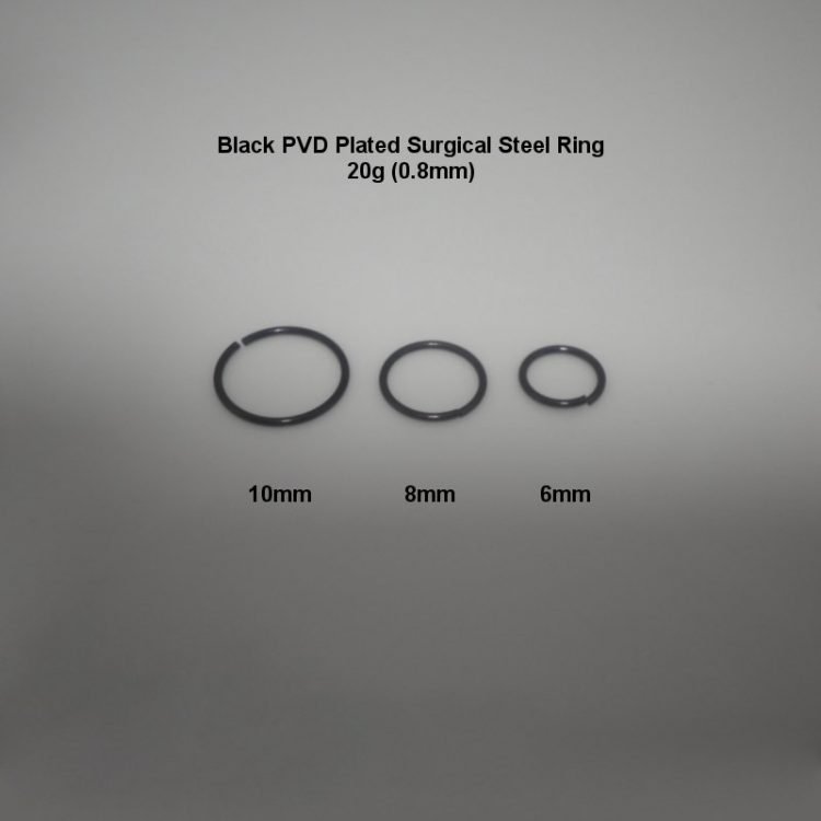 טבעת פירסינג מסרג'יקל סטיל (פלדת אל-חלד) בציפוי PVD שחור - 20ga