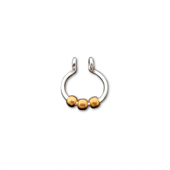 sterling silver fake septum with three gold beads