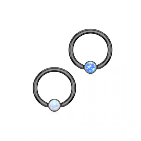 טבעת לחץ שחורה עם אופל לבן וכחול