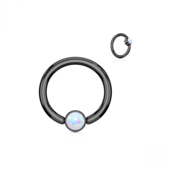 טבעת לחץ שחורה עם אופל לבן