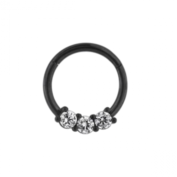 טבעת קליקר שחורה עם 3 קריסטלים